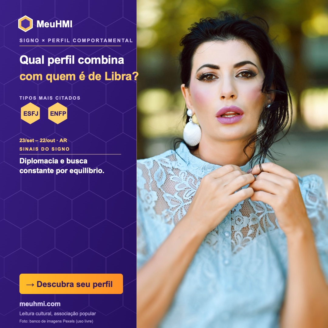 Arte editorial do signo de Libra com correspondência aos tipos MBTI e HMI
