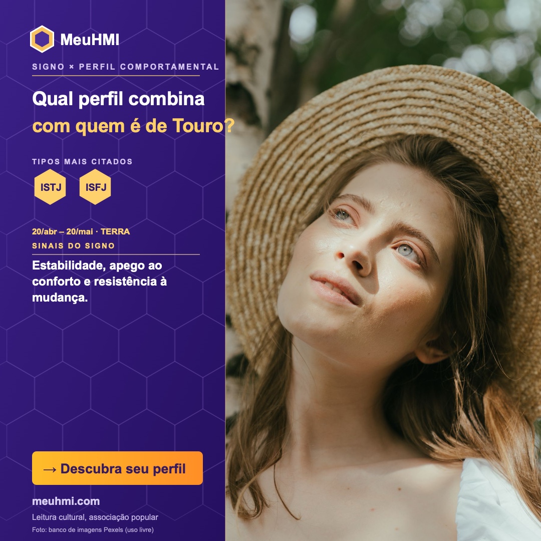 Arte editorial do signo de Touro com correspondência aos tipos MBTI e HMI